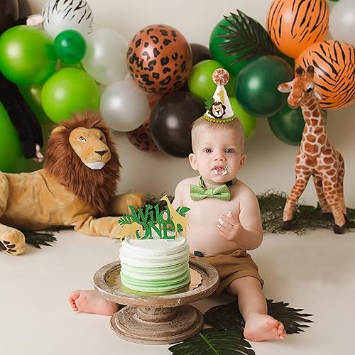 Miniatura 7 de Corona de primer cumpleaños con temática de león - Wild One Jungle Safari Decoración para niños