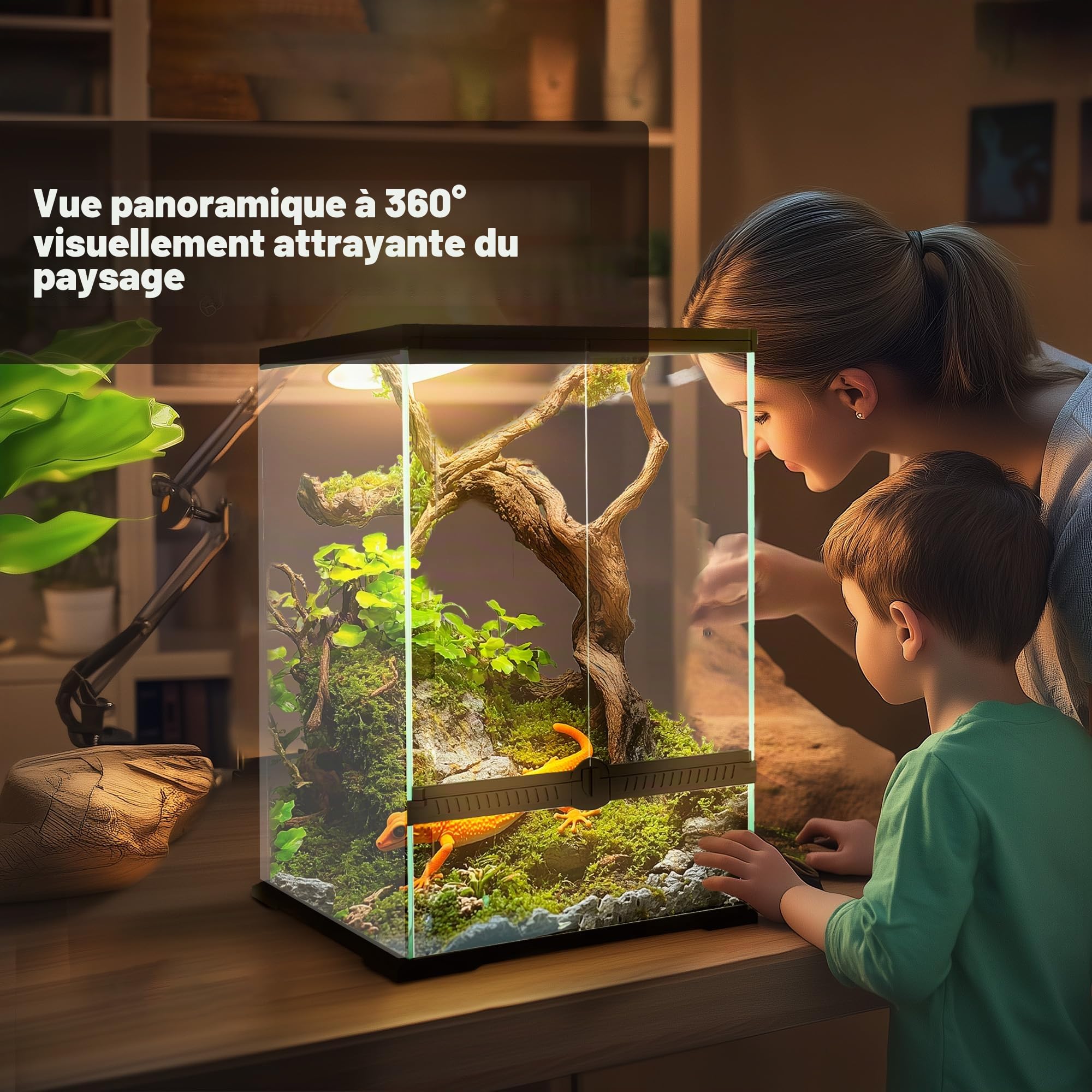 PawHut Terrarium en Verre pour Reptiles, Ventilation, 30x30x45 cm