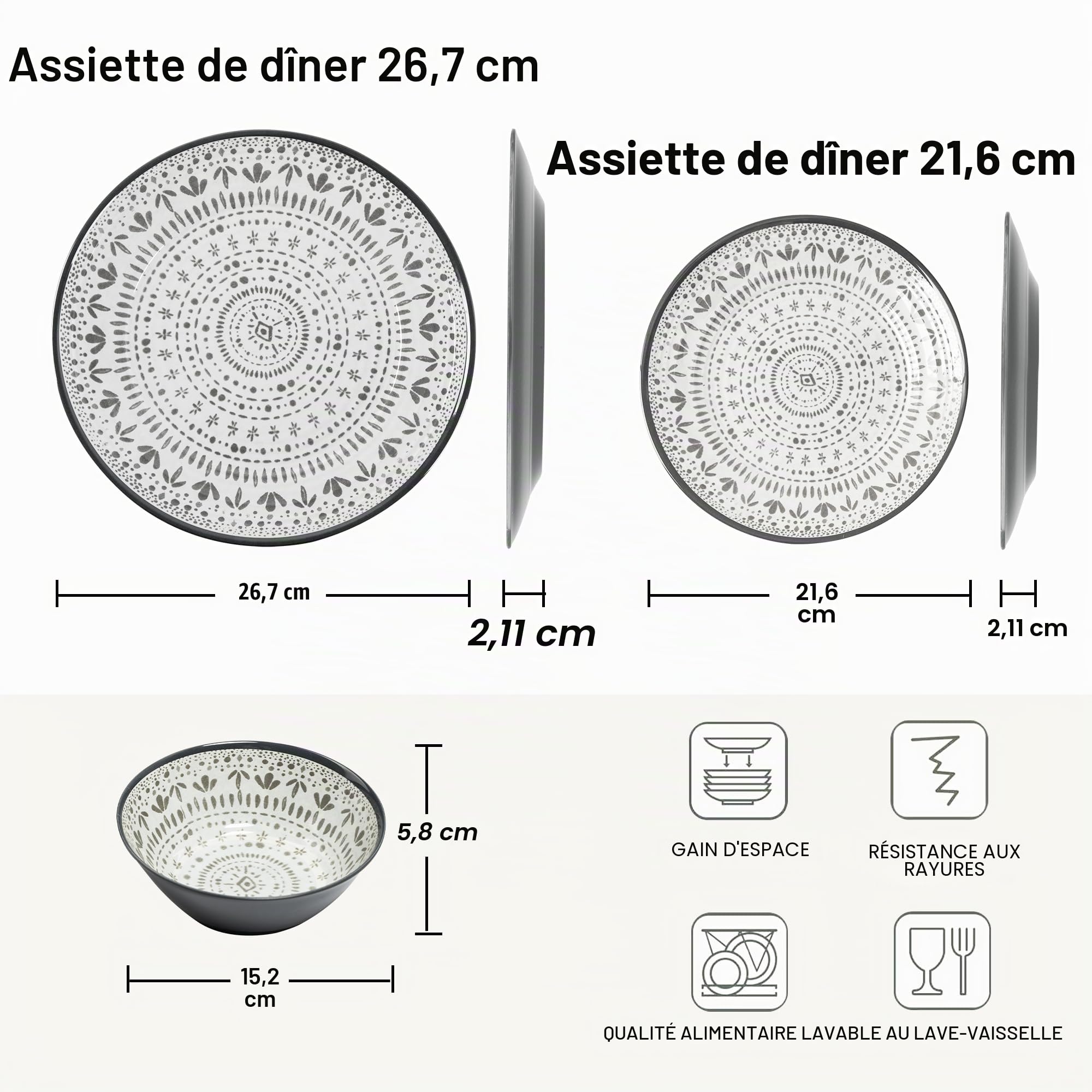 Vaisselle en mélamine 24 pièces pour camping et extérieur