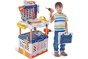 bellochiddo 90-Piece Kids Tool Set - Realistic Pretend Play Workbench with Electric Drill and Accessories