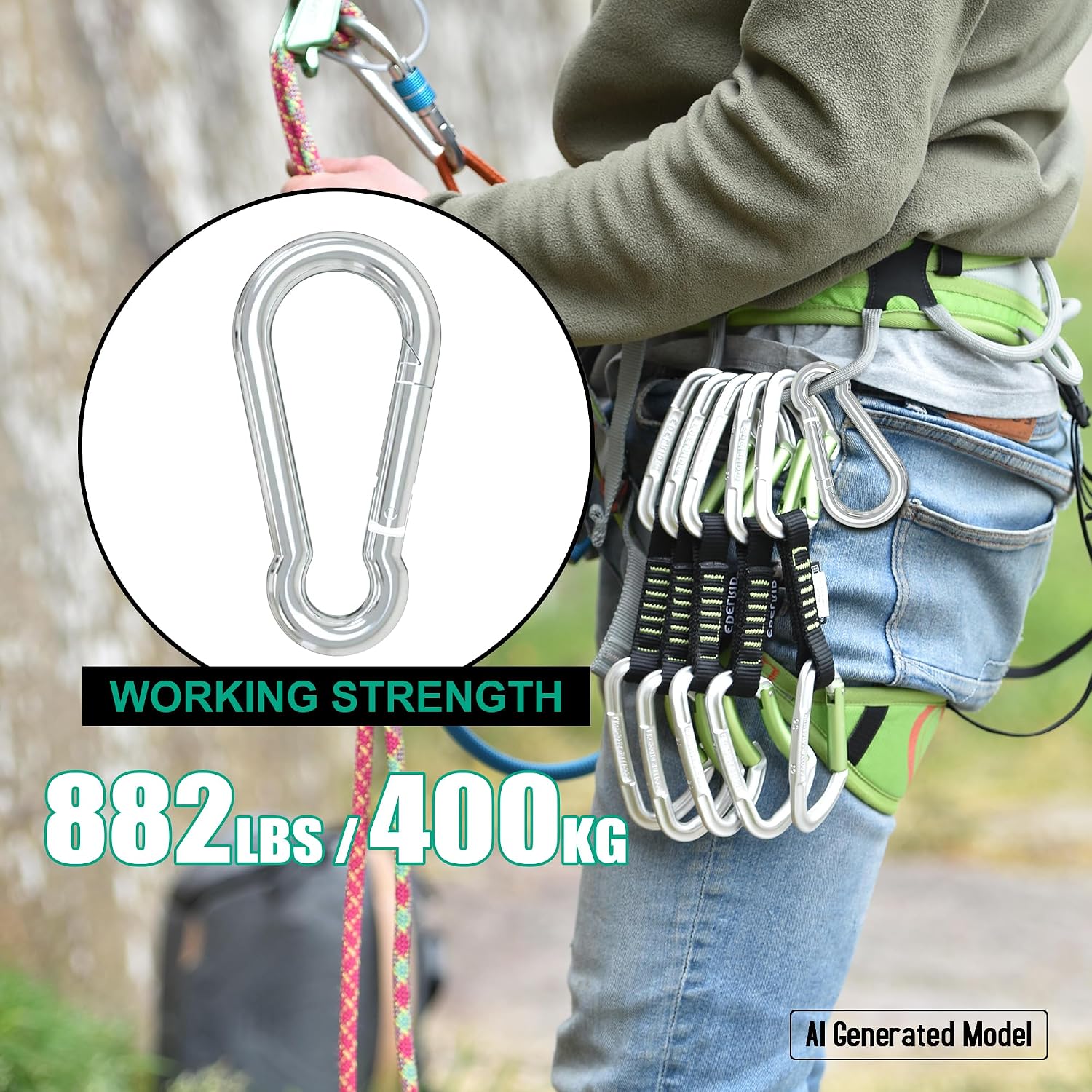 Prowin 100-PK M8 Galvanized Spring Snap Carabiners 3.15 in 882 LB Capacity image 5