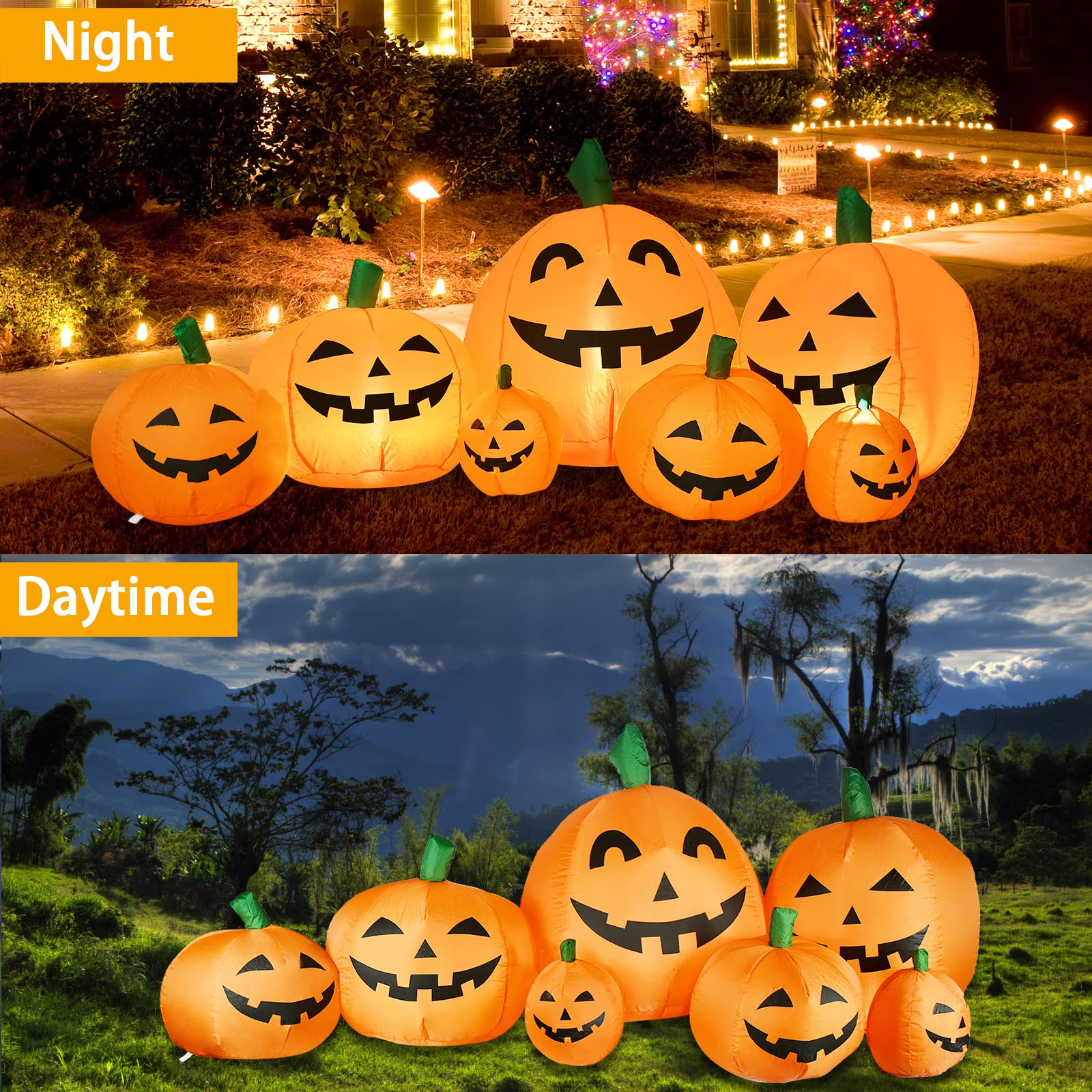 Halloween pompoen familie, opblaasbare Halloween-decoraties voor de tuin, ledverlichting, hocus pocus, opblaasbare outdoor-feestdecoratie voor tuin en gazon
