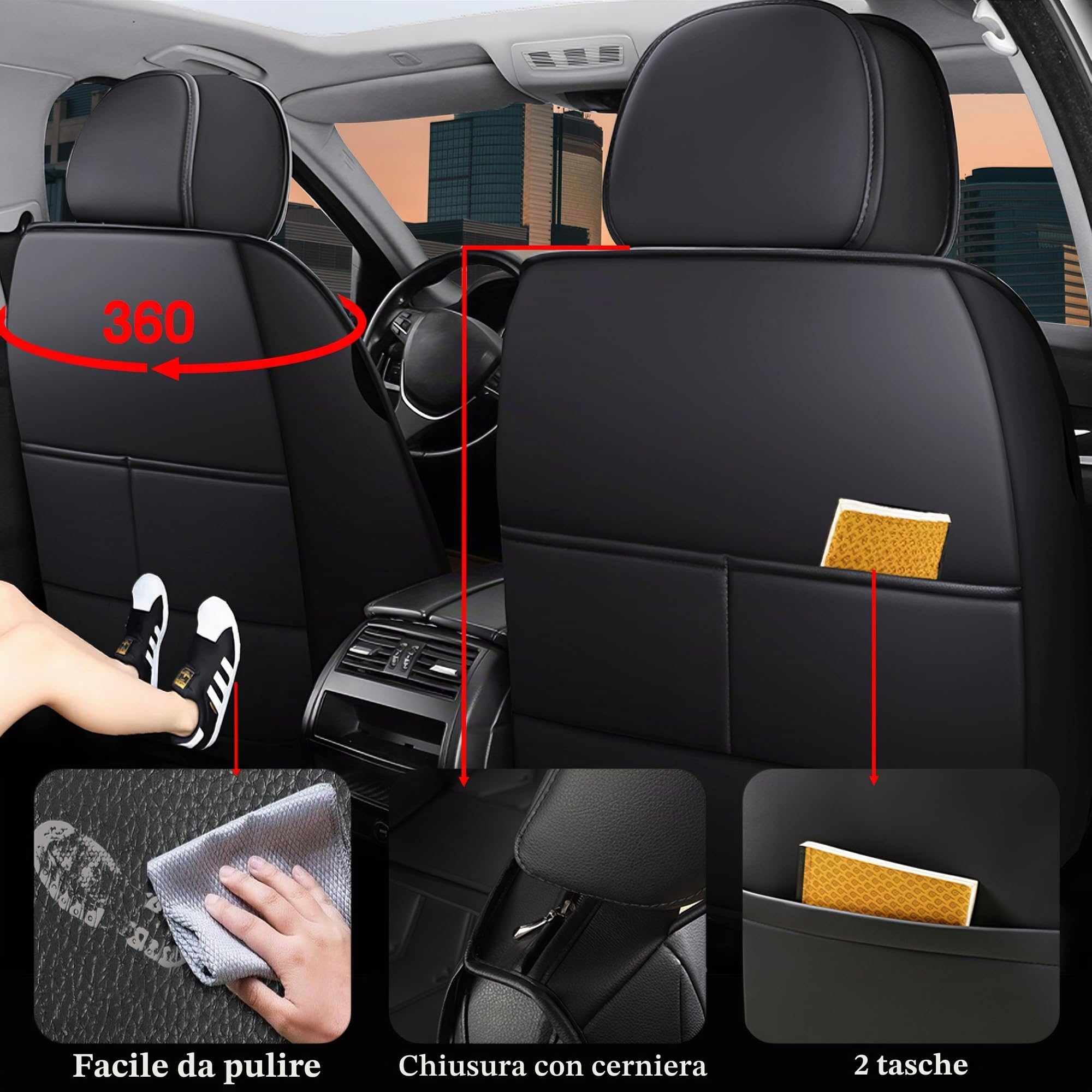 Set di 5 coprisedili universali per auto per MG ZS MG5 MG6, in ecopelle, traspirante e impermeabile e antigraffio, colore: nero