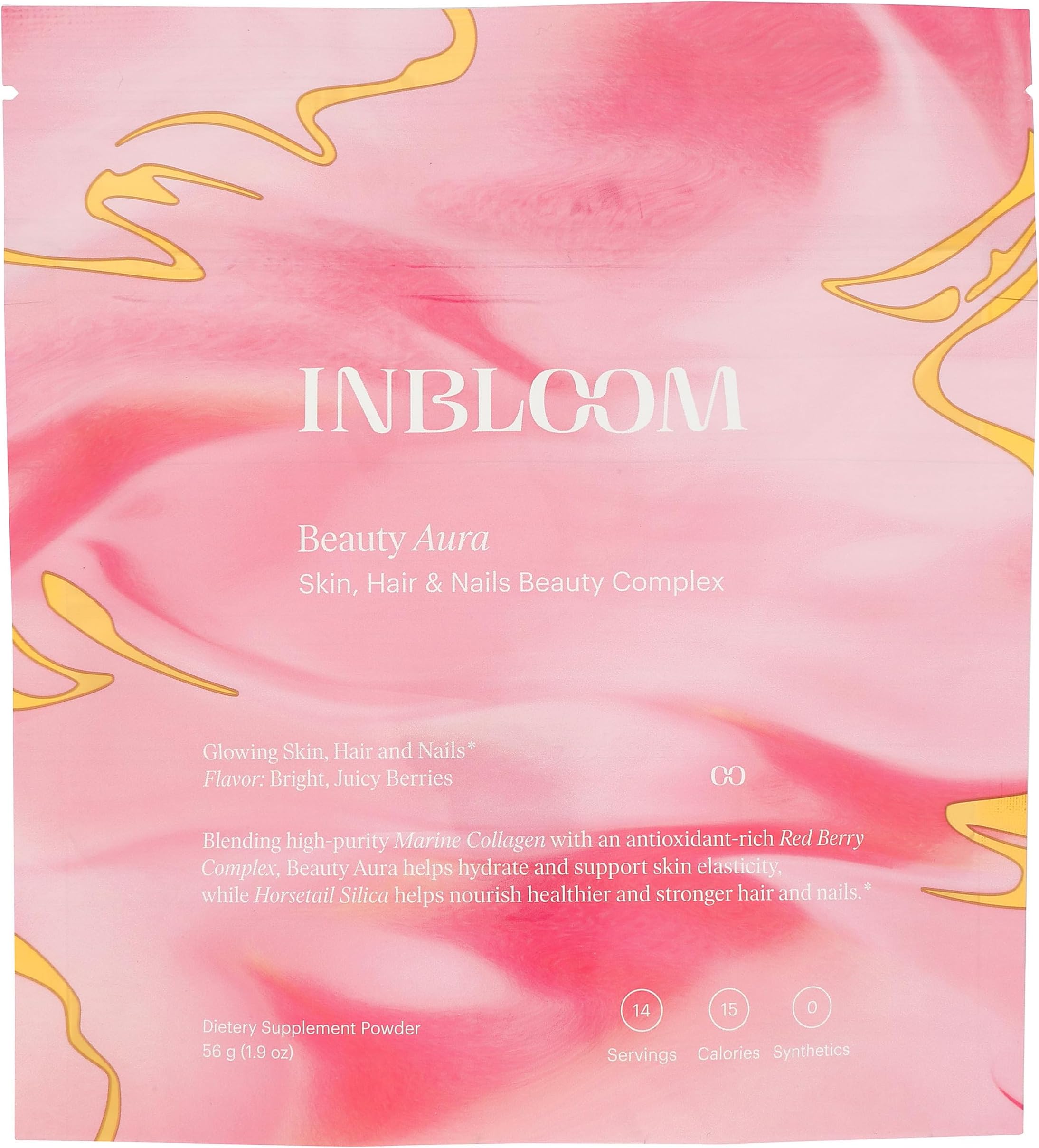 INBLOOM Kate Hudson Collagen Powder for Women โ Beauty Aura for Healthier Hair Skin and Nails with Marine Collagen and Horsetail Silica - Refreshing Berry Flavor - 14 servings 1.9 oz (Pack of 1)