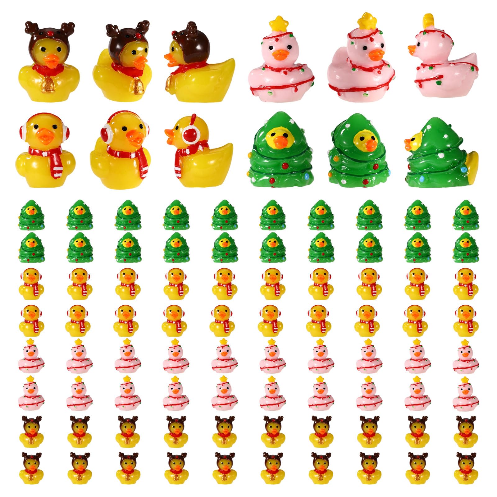 80pcs Christmas Resin Ducks, Mini Christmas Ducks Cute Ducky Bath Toys Micro Landscape Figurines for Xmas Party Favors Decorations