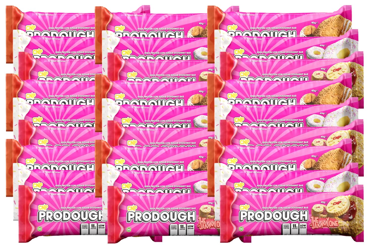 ProDough Protein Bar Mixed Kit - Biscuit, Glazed, Jammy Flavours, 40g Each - High-Protein Snack, Variety Packs (Pack of 24, Random Mixed Flavours)