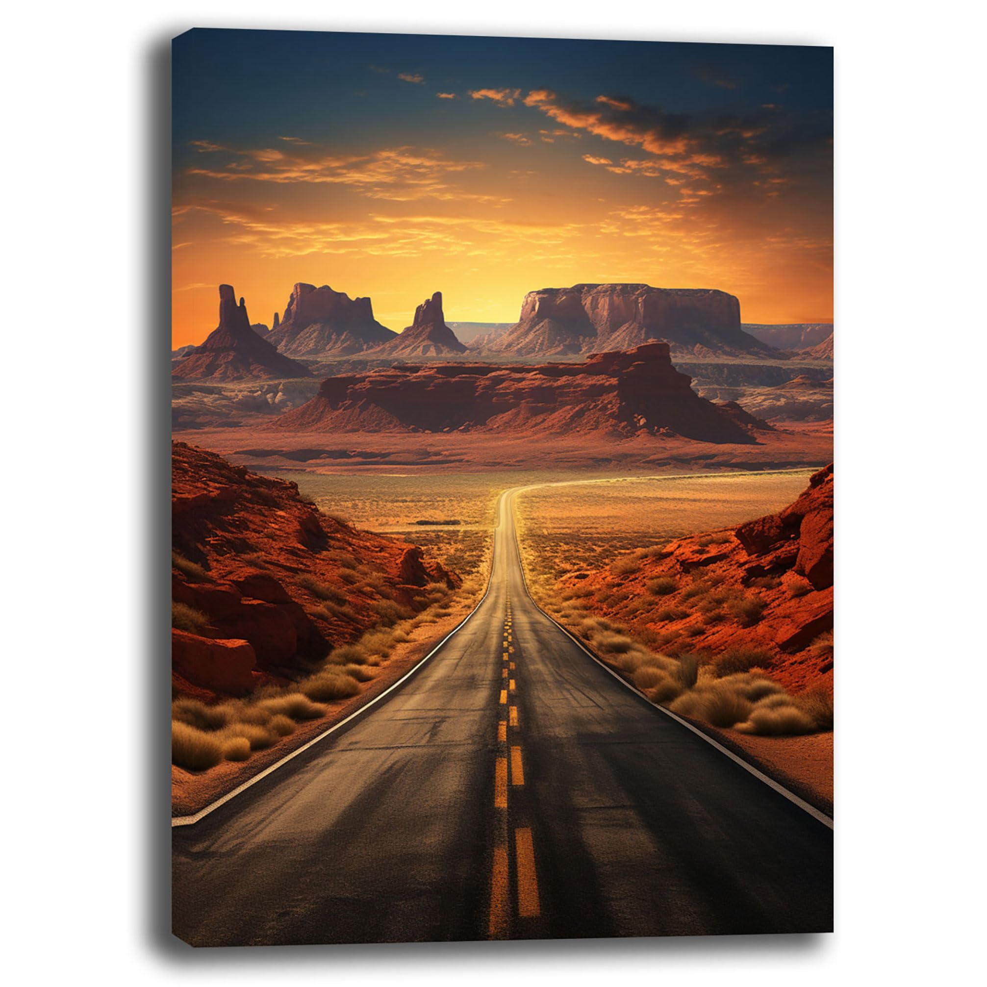 Quadro Moderno ROUTE 66 Strada americana Quadri moderni soggiorno da Parete XXL grande Stampa su tela Canvas Decorazione Murale muro Arredo Camera da letto Cucina B&B Hotel (13, 70x100 cm)