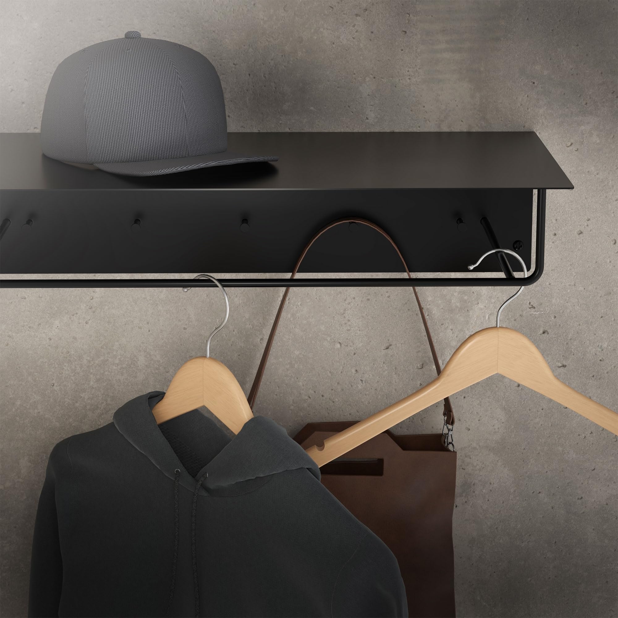 ML-Design Set 3X Percheros de Pared con Barra de Colgar y Estante Flotante para Sombreros 60x30x15 cm Negro Metálico Vestidor o Armario de Pasillo Panel Colgante de Entrada para Chaquetas y Abrigos