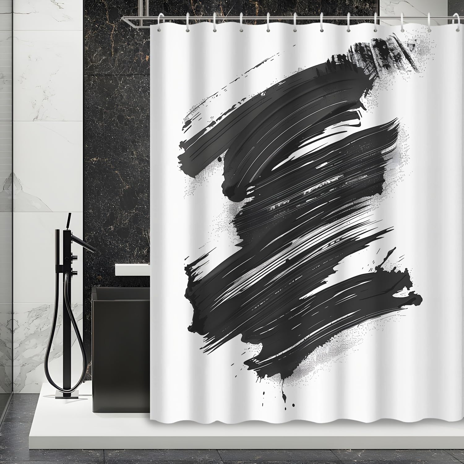 Rideau de salle de bain imperméable noir et blanc abstrait pour douche moderne
