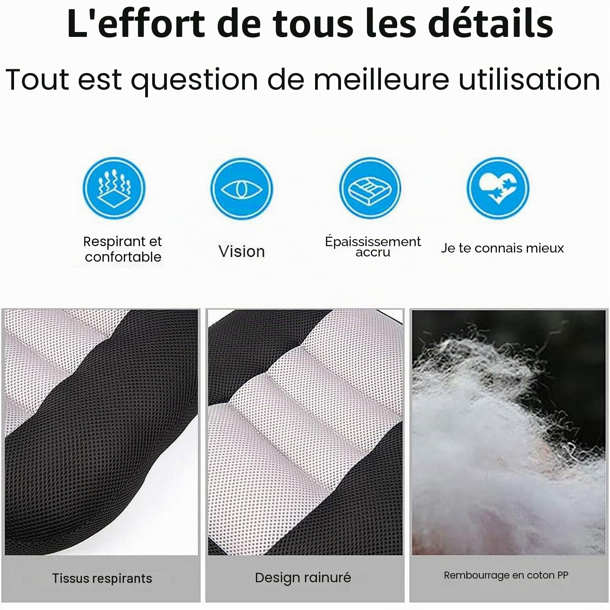 Coussin rehausseur de voiture portable 12 cm, design antidérapant pour conducteur, passagers et enfants, idéal pour augmenter la hauteur dans le siège de conduite