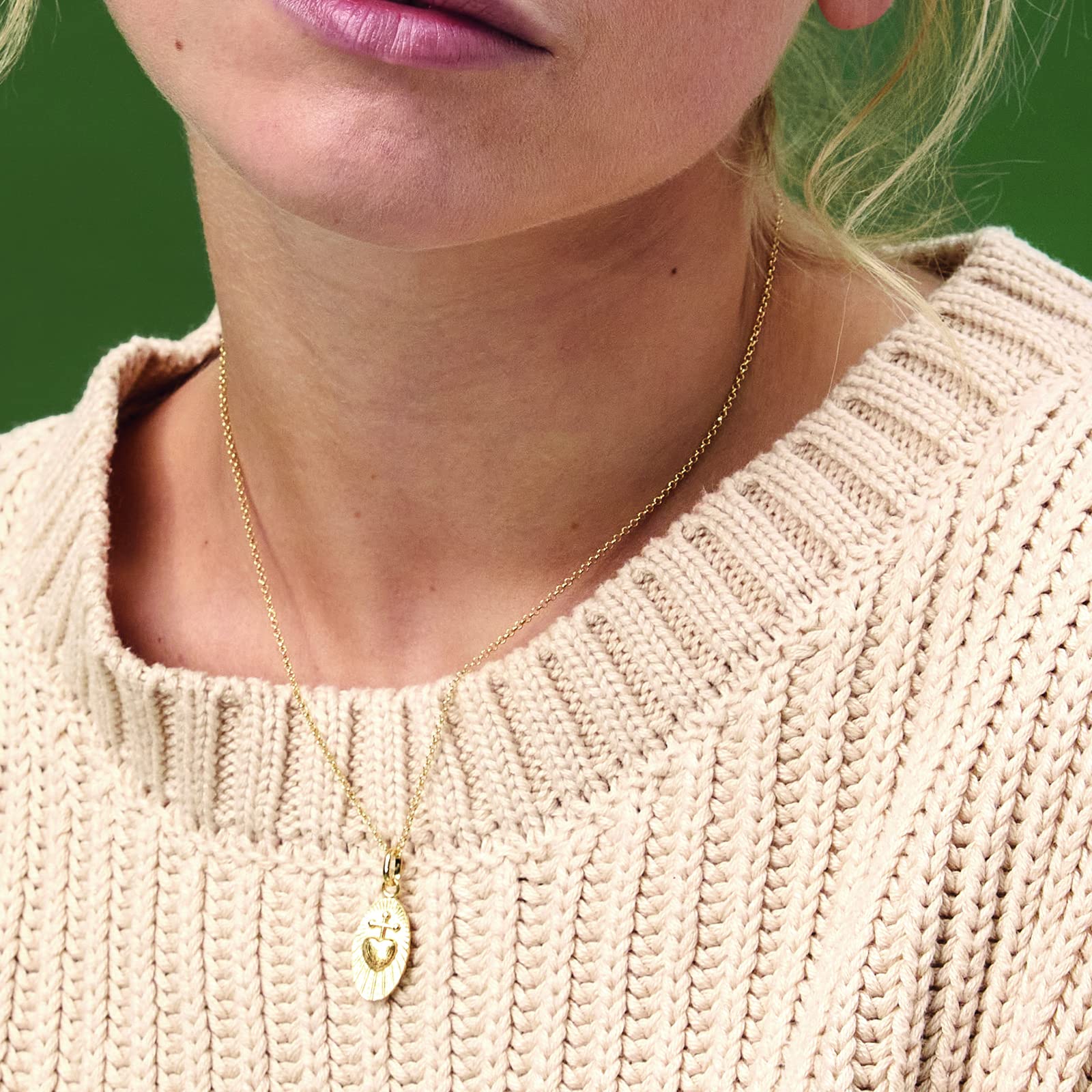 Medalla religiosa Sagrado Corazón de Jesús Detente - Destalles para la comunión - Collar mujer con extensión - Plata vermeil/Plata de ley