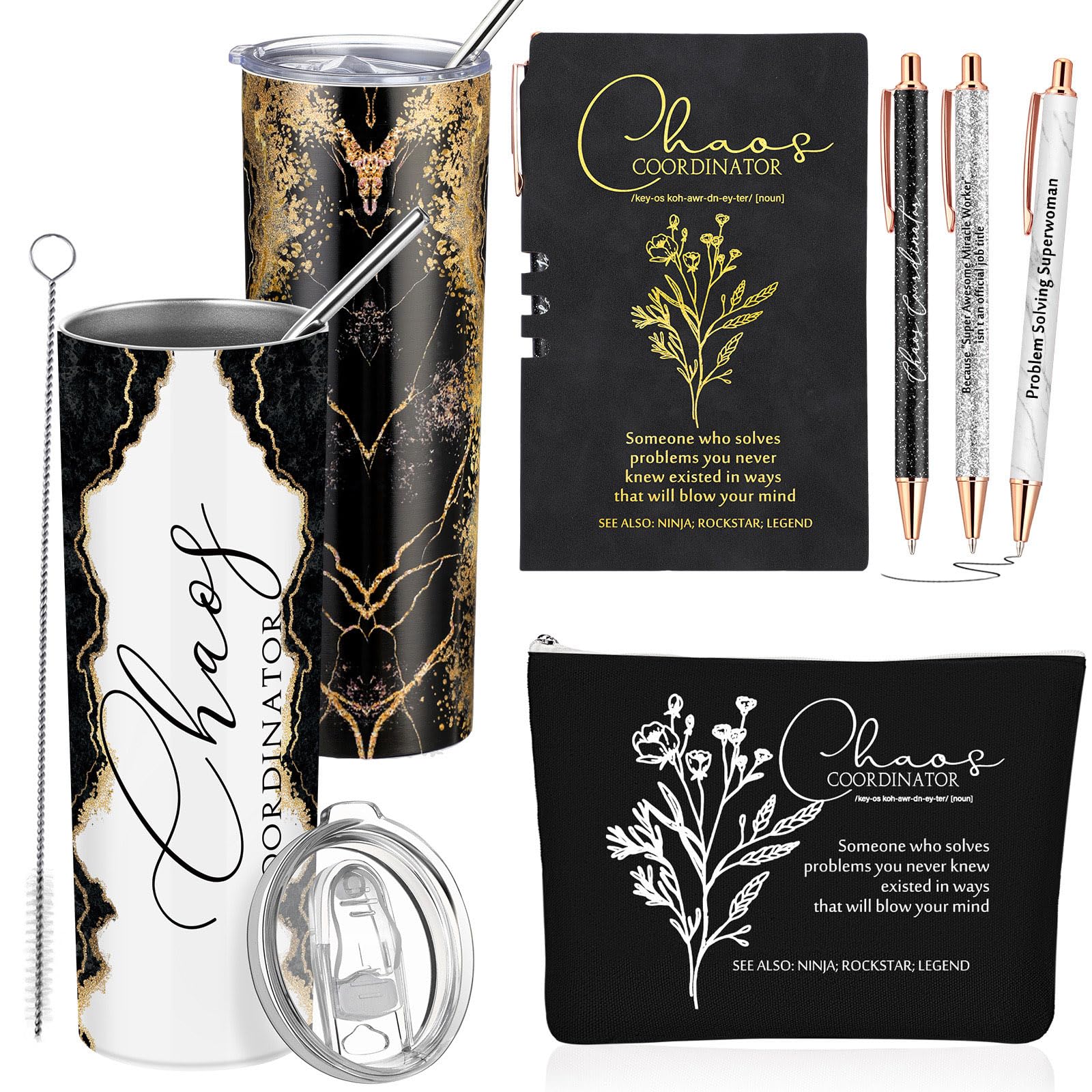 Domensi 6 Pcs Mothers Day Chaos Coordinator Gift for Women Administrative Professionals Day Gifts with 20oz Tumbler Makeup Bag for Employee Team