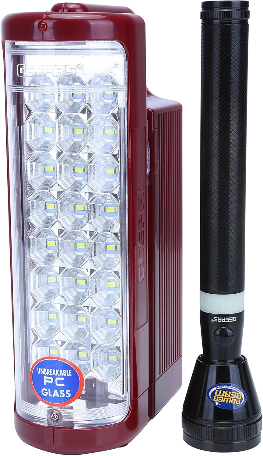 Geepas GEFL51029 Rechargeable LED Lantern and Flashlight, Red Buy
