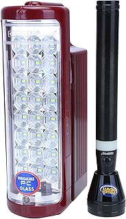 Geepas Rechargeable LED Lantern & 1Pc Torch | Emergency Lantern with Light Dimmer Function | 24 Pcs Super Bright LEDs