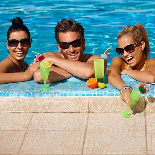 Miniatura 8 de ALINK 50 pajitas de flamenco pajitas de plástico para suministros de fiesta tropical Luau decoración hawaiana cumpleaños fiesta en la piscina