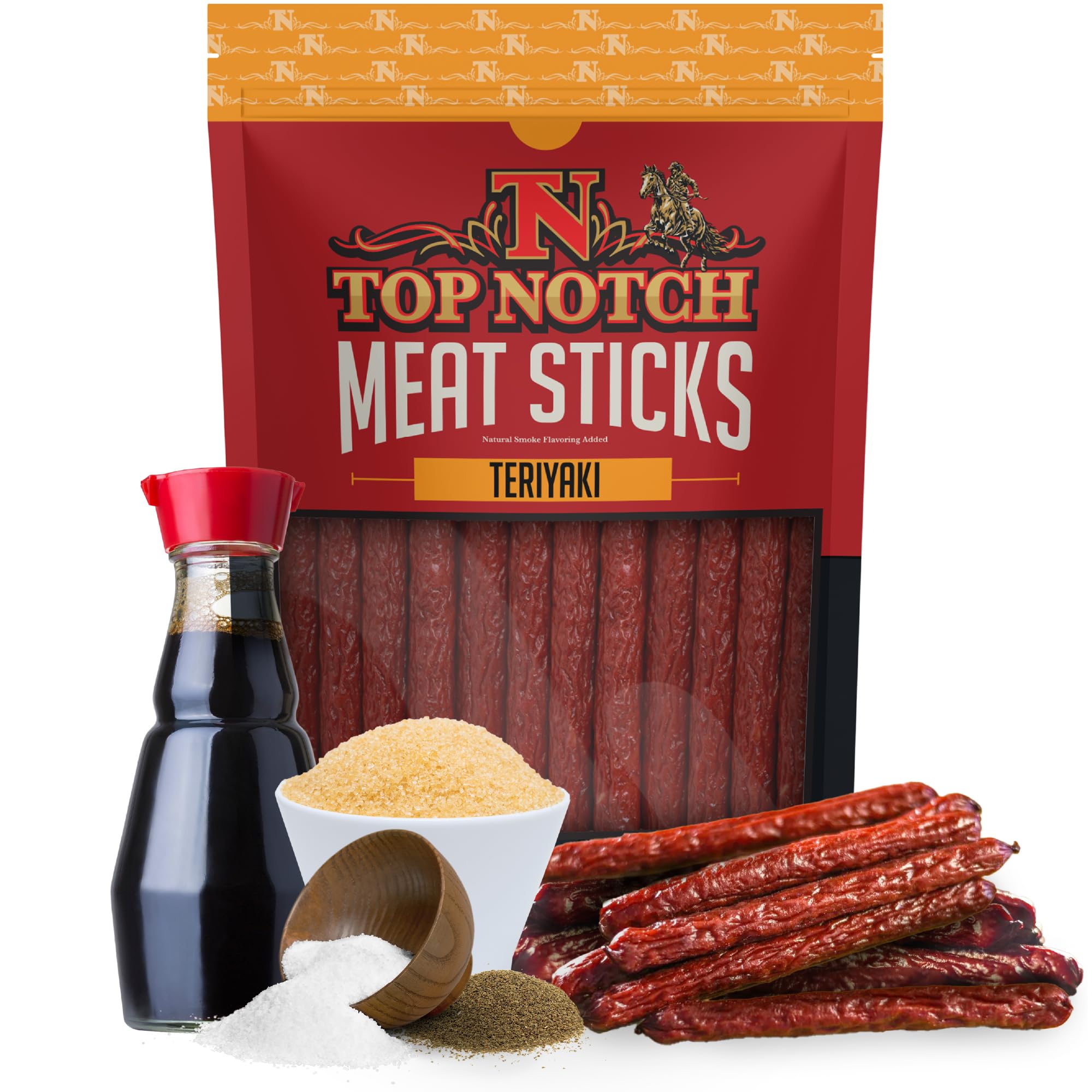 Top Notch Meat Sticks - 10 oz Bag of Beef Jerky Sticks - High Protein Snacks for Kids and Adults - Flavorful Premium Beef Jerky (Teriyaki)