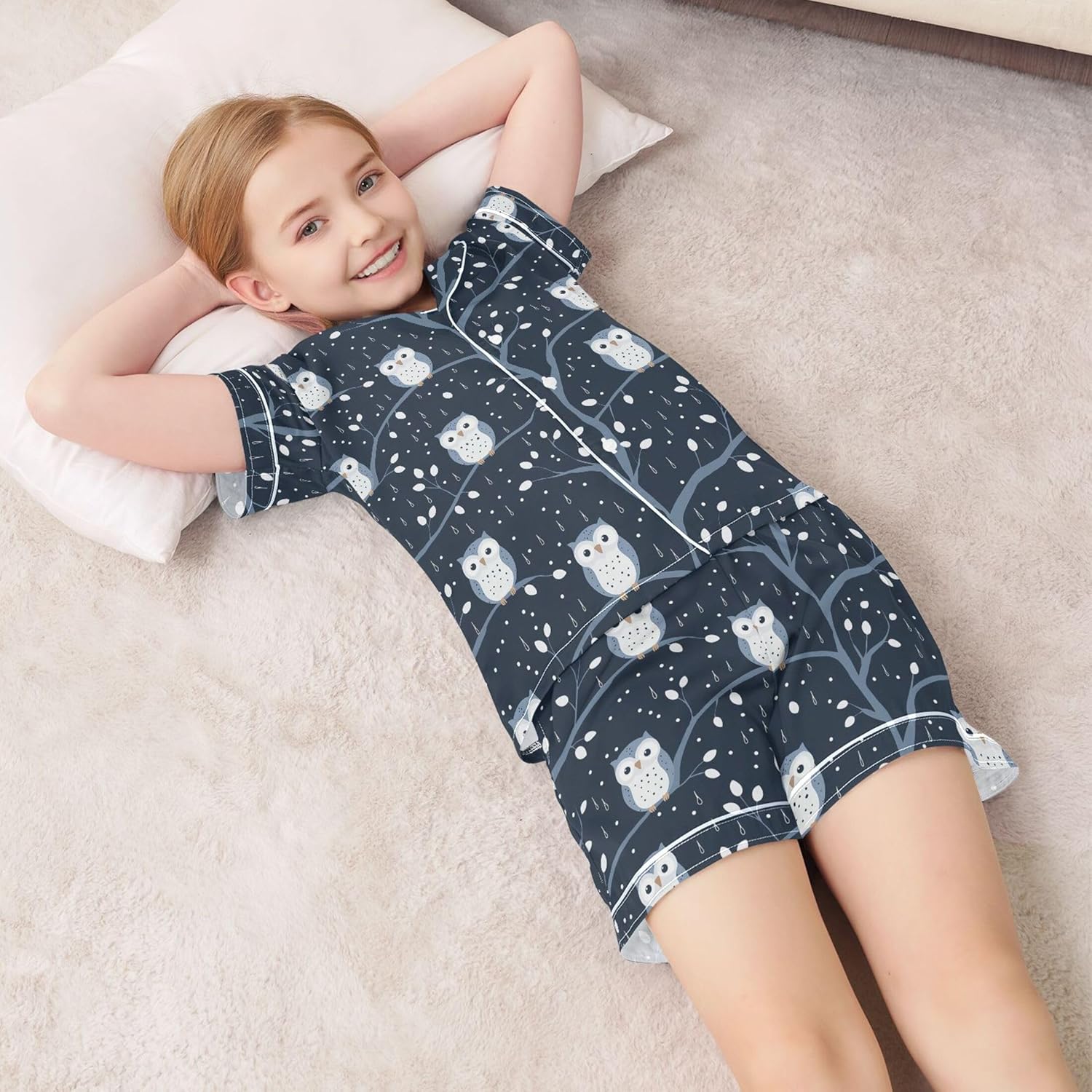 Silk Pajama Sets Short Sleeve Pajamas Soft Sleepwear 2 Piece Pjs Set