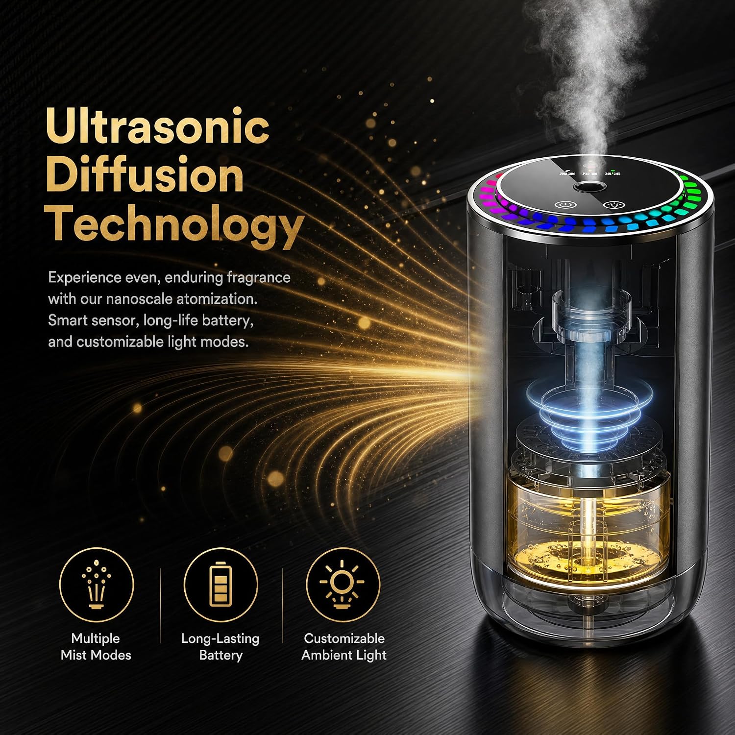Car Diffuser Waterless with Nebulizing Technology, Smart Home Scent Machine, Essential Oil Aromatherapy for Auto & House, Starry Atmosphere Lamp, Battery Operated（Gardenia Fragrance）