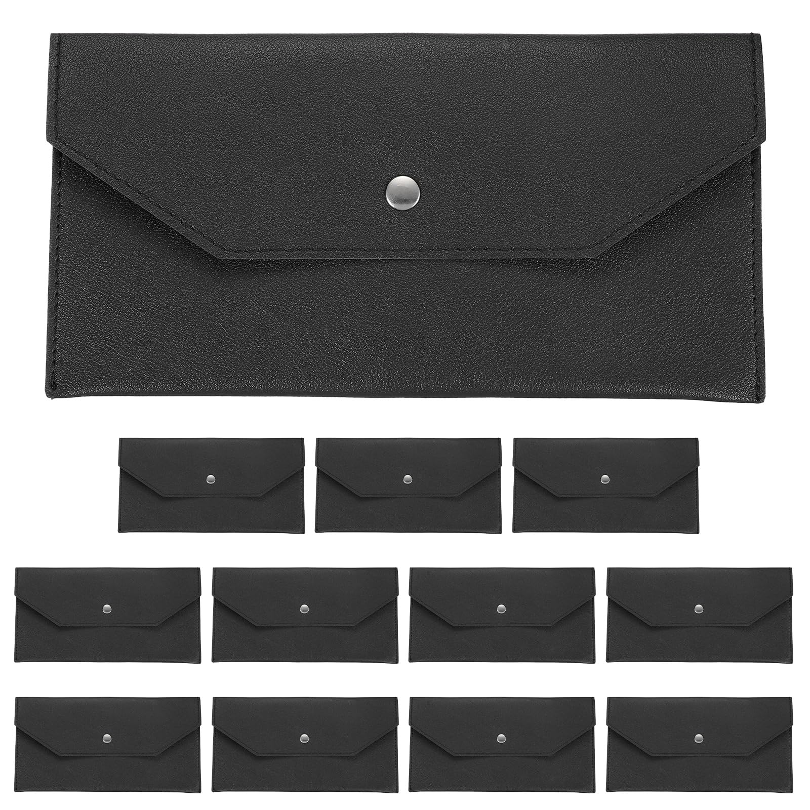 PATIKIL 12Pcs PU Leather Envelope Wallet Card, Reusable Money Pouch Small Leather Organizer Pouch for Women Men Travel,Black