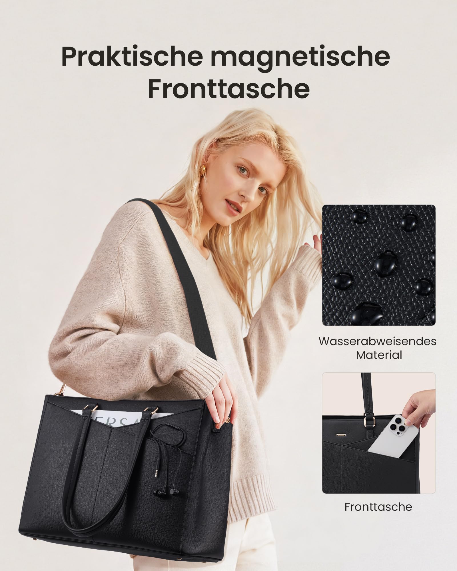 LOVEVOOK Laptoptasche Damen, Arbeitstasche mit Isoliertem Kühlfach Groß | 15,6 Zoll Laptop Handtasche Lunchtasche, Wasserdicht PU Leder Aktentasche, Lehrertasche Schultertasche für Business Büro Uni