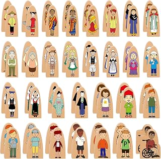 Syhood 60 Pcs Wooden Creative Community Helpers, 2 Sets Multicultural Character Set Cute People Double Sided Figures Block for Classroom Open Ended Educational Learning Diversity Figurines Toy