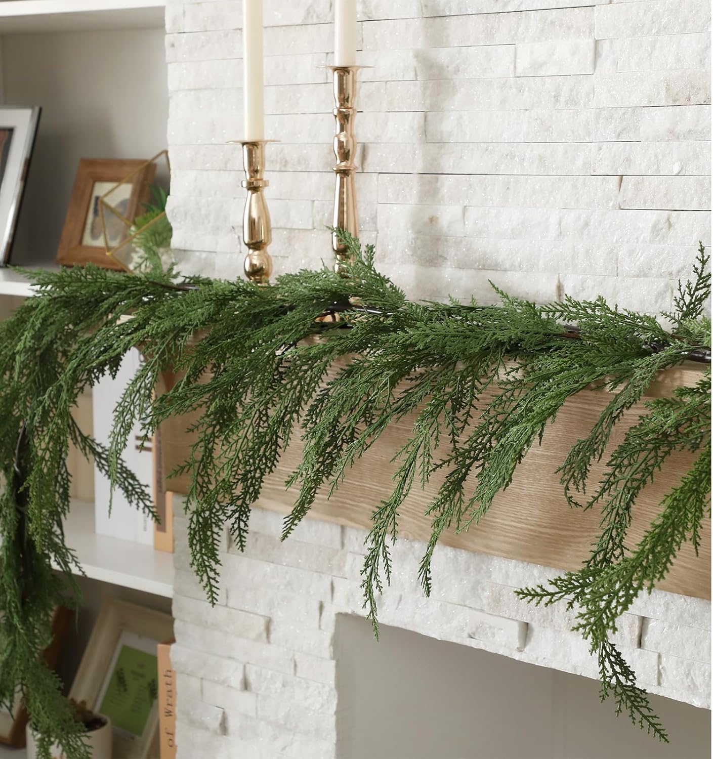 Jutom 1 Pcs 6 ft Christmas Cedar Garland - Artificial Realistic Faux Greenery Cedar Pine Garland for Home Fireplace, Door, Window, Indoor & Outdoor Christmas Party Decoration