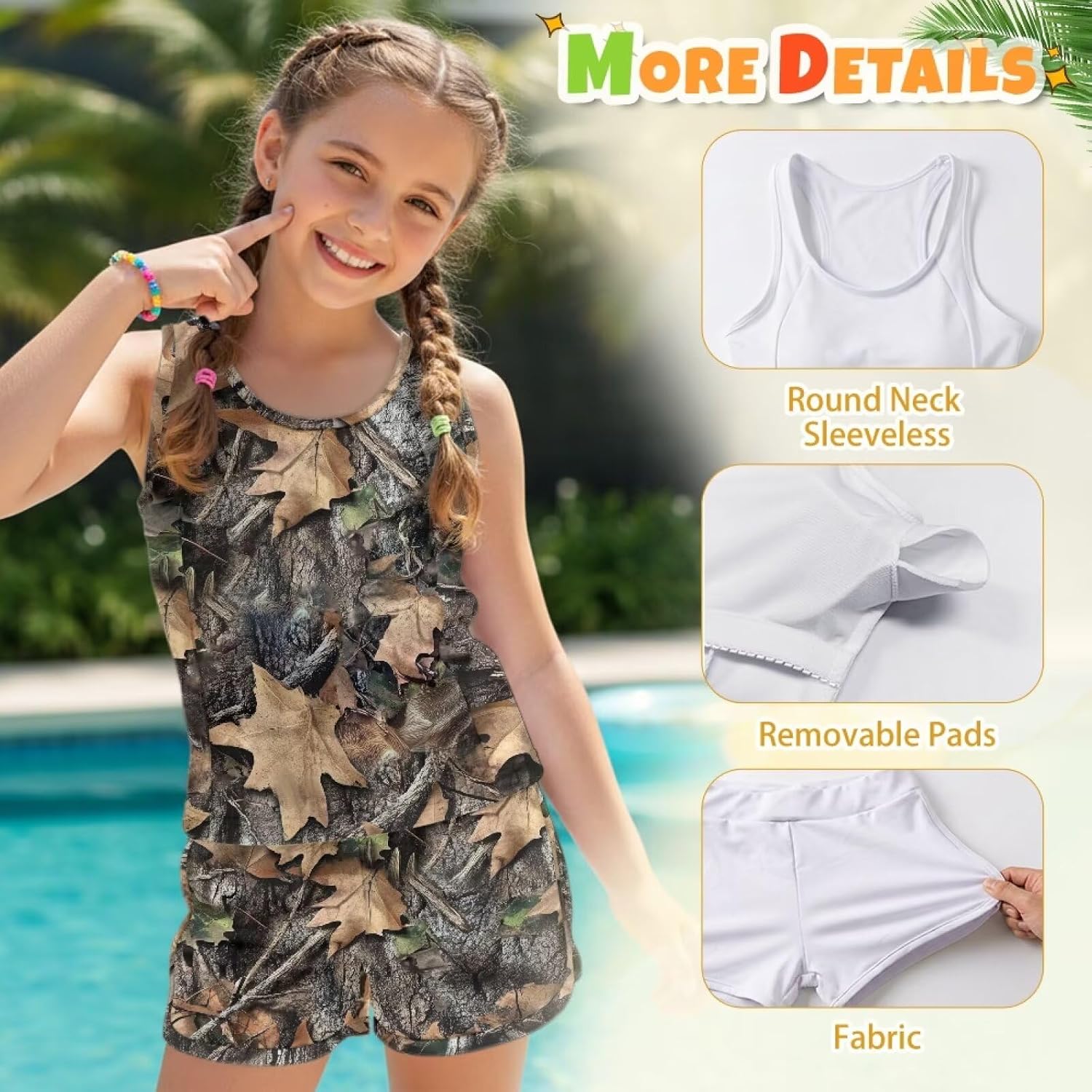 Wanyint Girls Tankini Swimsuit 2 Piece for Kids Ages 6-15 Bathing Suits for Little Kid Soft Crewneck Tank Top and Swim Shorts