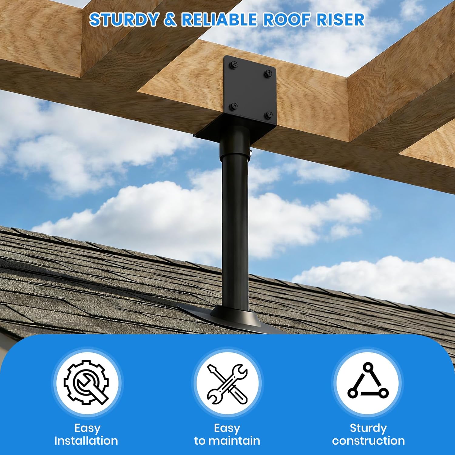 2 Pc 3.6" Heavy Duty Saddle Roof Riser Brackets for Patio Pergolas, 18" High Roof Riser, Adjustable Patio Roof Riser, Black Powder-Coated Fit 4x4, 4x6 Lumber for Patio Gazebos/Balconies