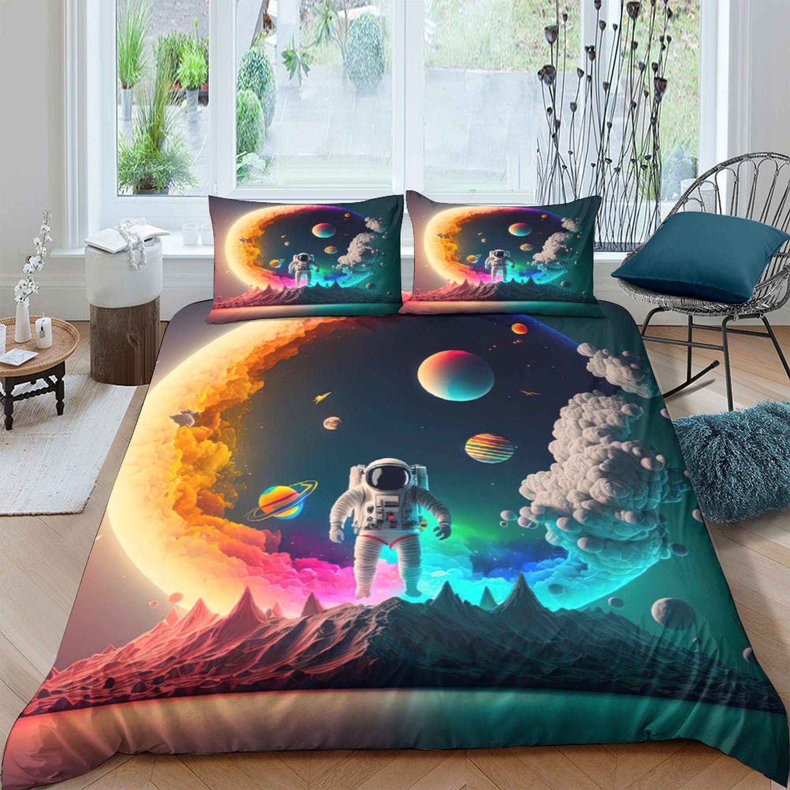 Unrxjzlvm Style-1 Astronaut Space 3D Bedding Microfiber Teen Room Set