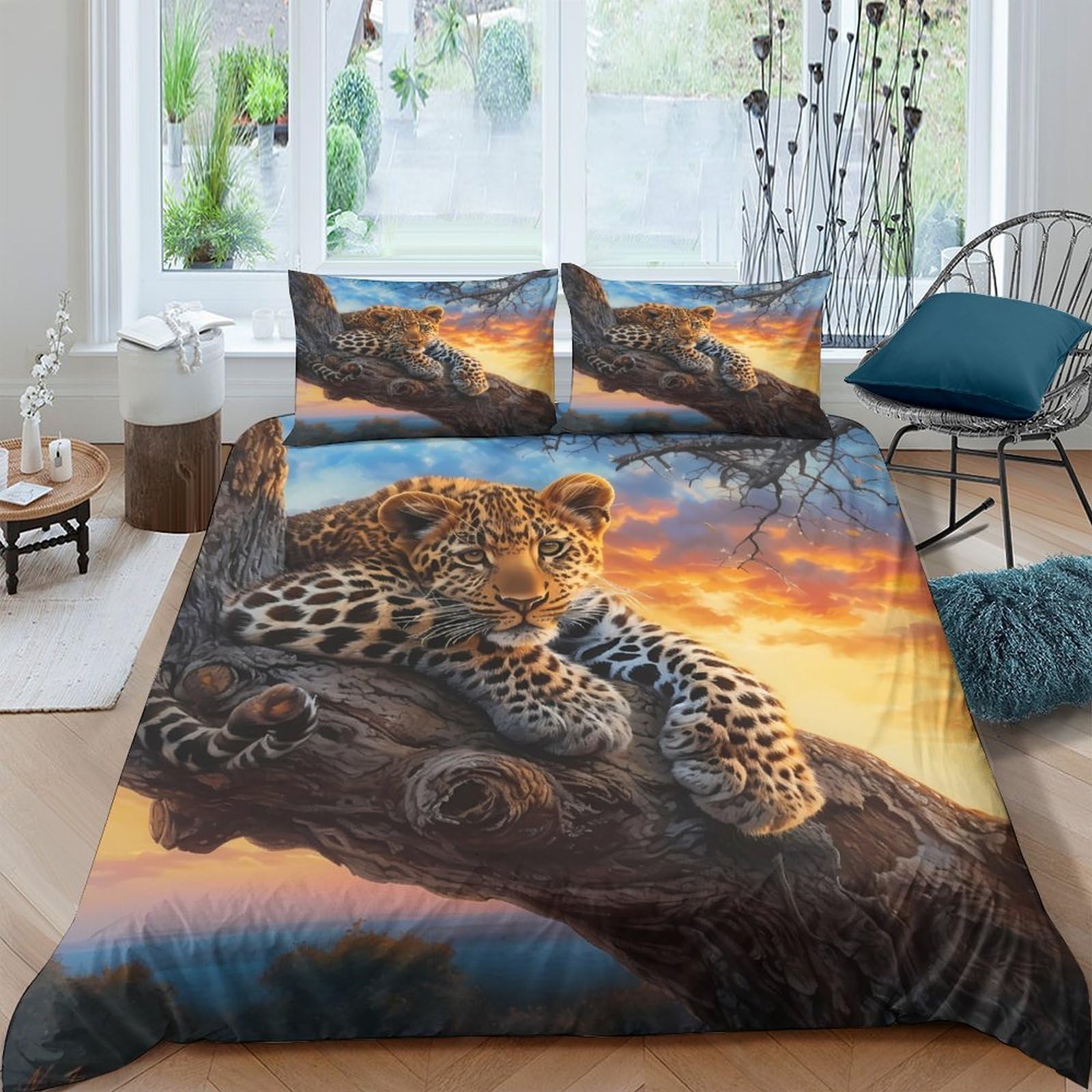 Ctjqhvkz Style-4 3D Printed Leopard Sunset Fitted Sheet Microfiber Soft Bedroom Decor Jungle Animal Bed Cover For Home Dorm Single（135X200cm）
