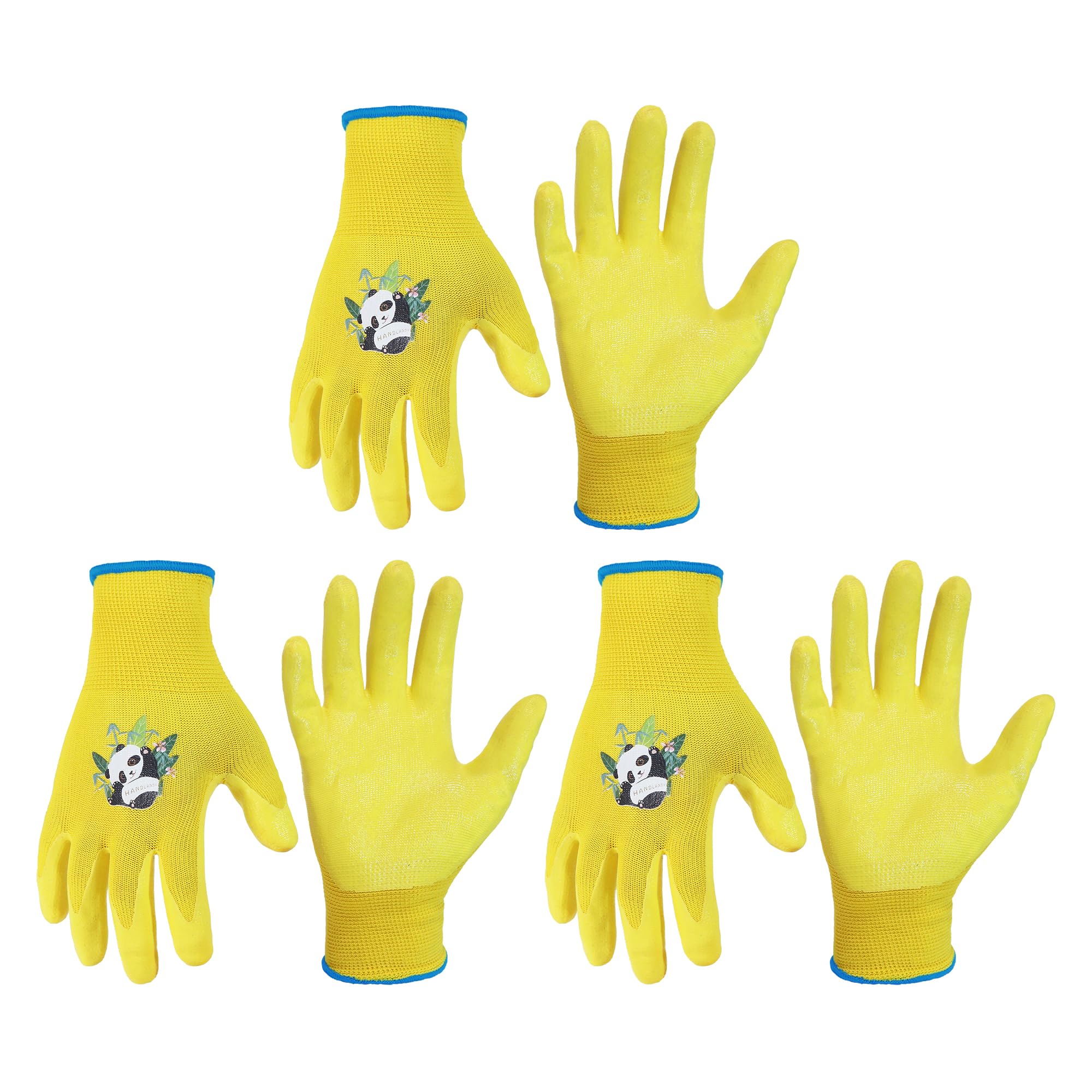 HANDLANDY 3 Pairs Kids Gardening Gloves for Age 2-13, Toddler Children Garden Yard Work Outdoor Playing Gloves, Rubber Coating, for Girls Boys Youth (Yellow, Size 3, Age 4-5)