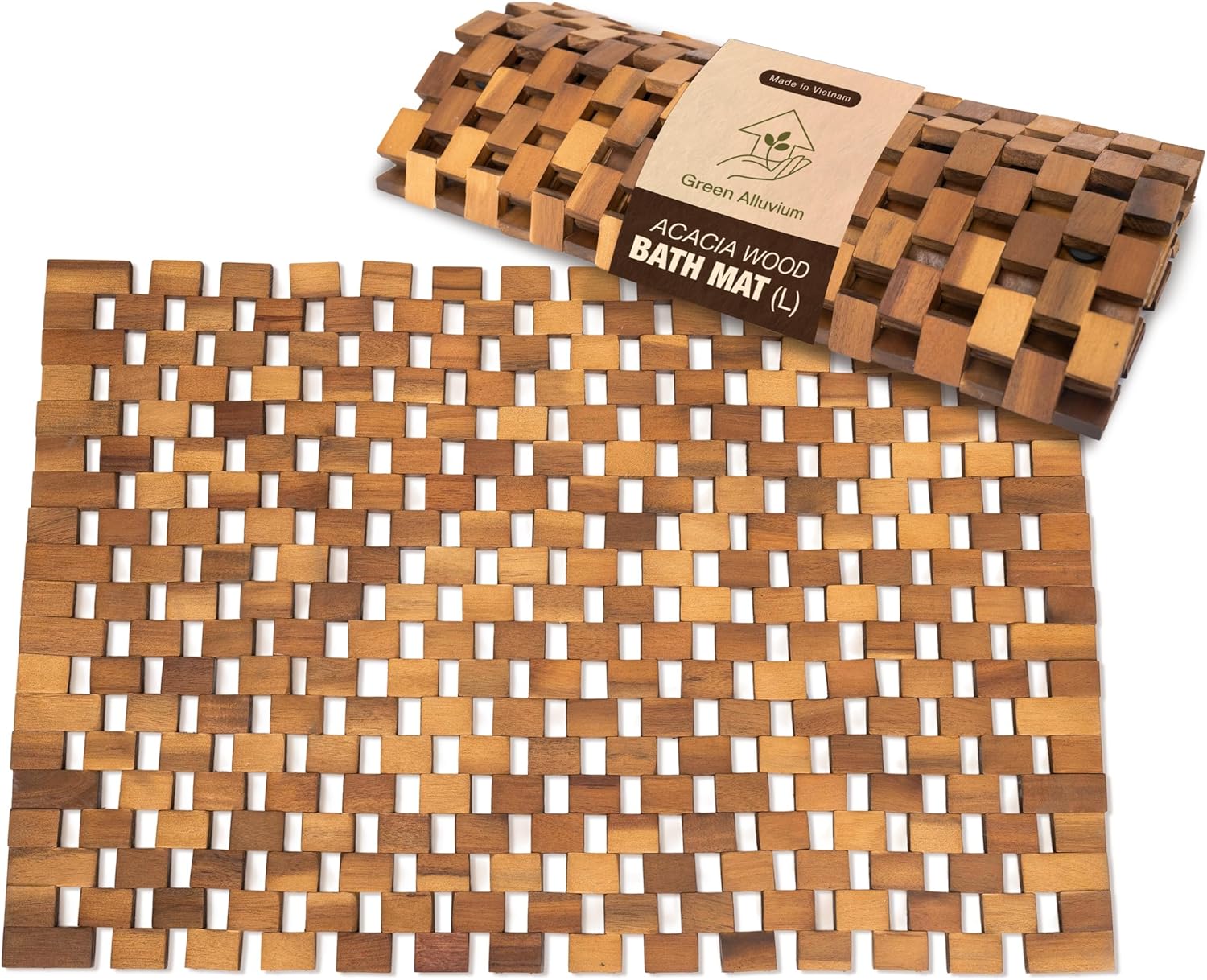 Acacia Wood Bath Mat - Non Slip Sturdy Wooden Shower Mat - Spa, Sauna, Cold Plunge, Camping, Bathroom Décor, Wood Door Mat 20" x 32"