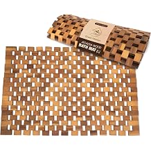 Acacia Wood Bath Mat - Non Slip Sturdy Wooden Shower Mat - Spa, Sauna, Cold Plunge, Camping, Bathroom Decor, Wood Door Mat 20" x 32"