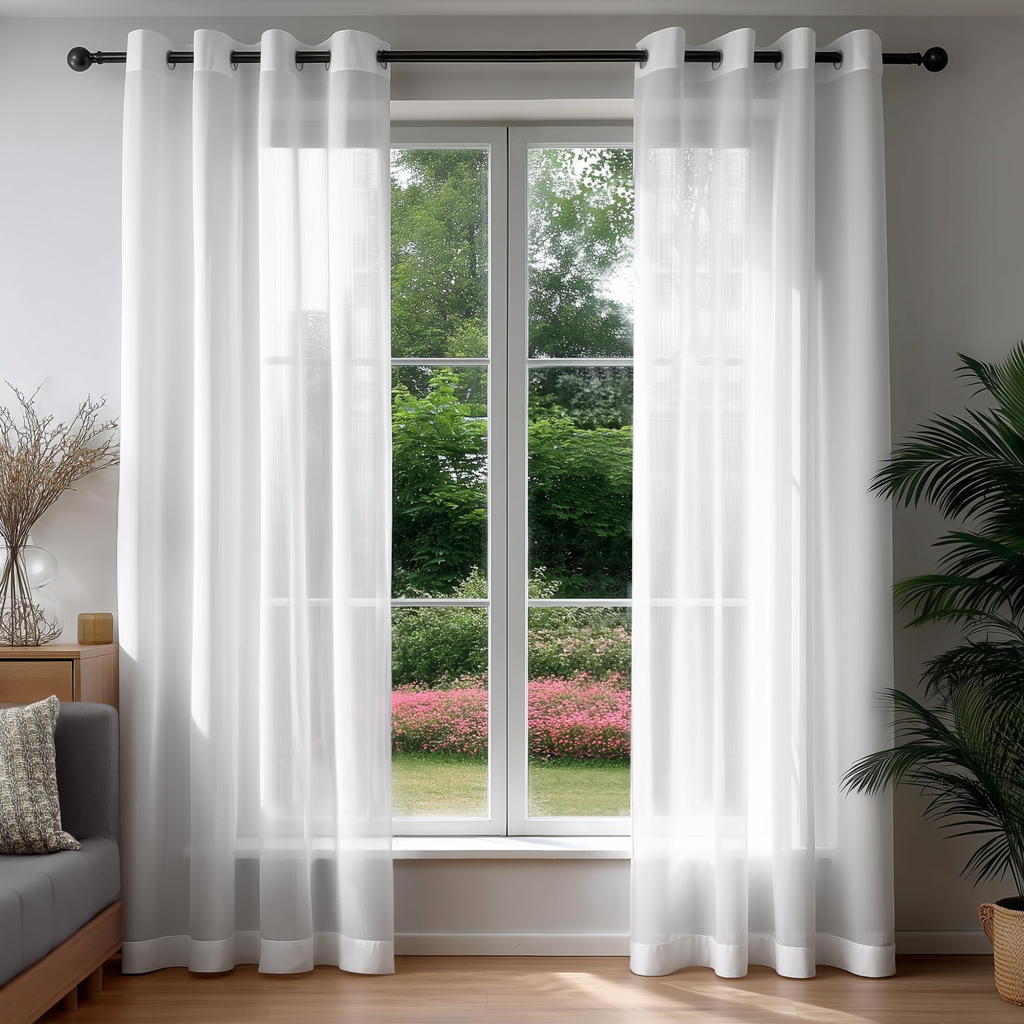 Deconovo Vorhänge mit Ösen Gardinen Transparent Reflektierend Lichtabweisend UV-Schutz Waschbar Vorhang für Wohnzimmer Schlafzimmer Lichtdurchlässig, H214 x B140 cm, Weiß, 2er Set