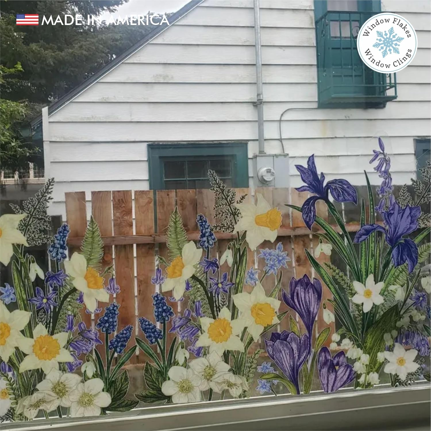 Botanical Spring Flower Window Cling Border - Double Sided Static Cling Decal for Glass - Anti-Collision Bird Strike Prevention - Reusable Decor - 46 x 11 inches - Made in USA