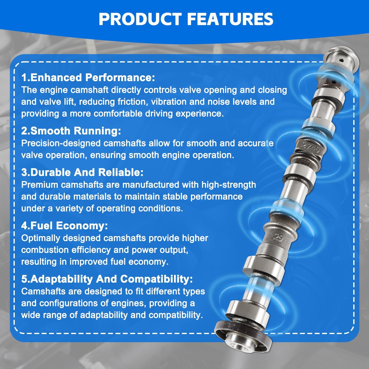 5184380AG 5184380AF New Right Side Intake Camshaft Replace Fits for Chrysler 300 3.6L, for Jeep Grand Cherokee Wrangler 3.6L, for Dodge Avenger Challenger Durango 3.6L, With 1 Year Warranty