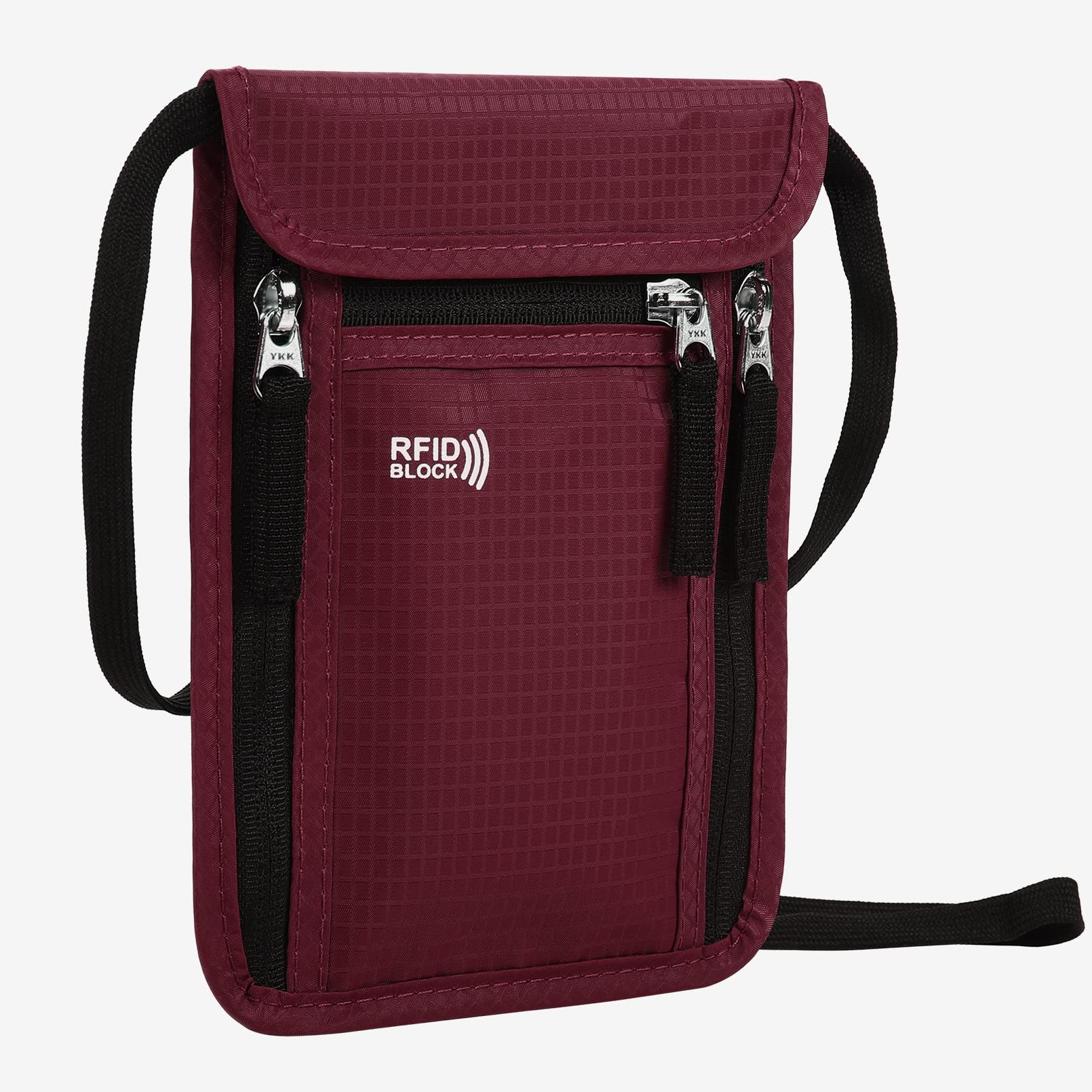 Travel Pouch Neck Wallet Family Passport Holder Organizer Case with RFID Blocking | Family Passport Holder 6x7.5In Wine Red