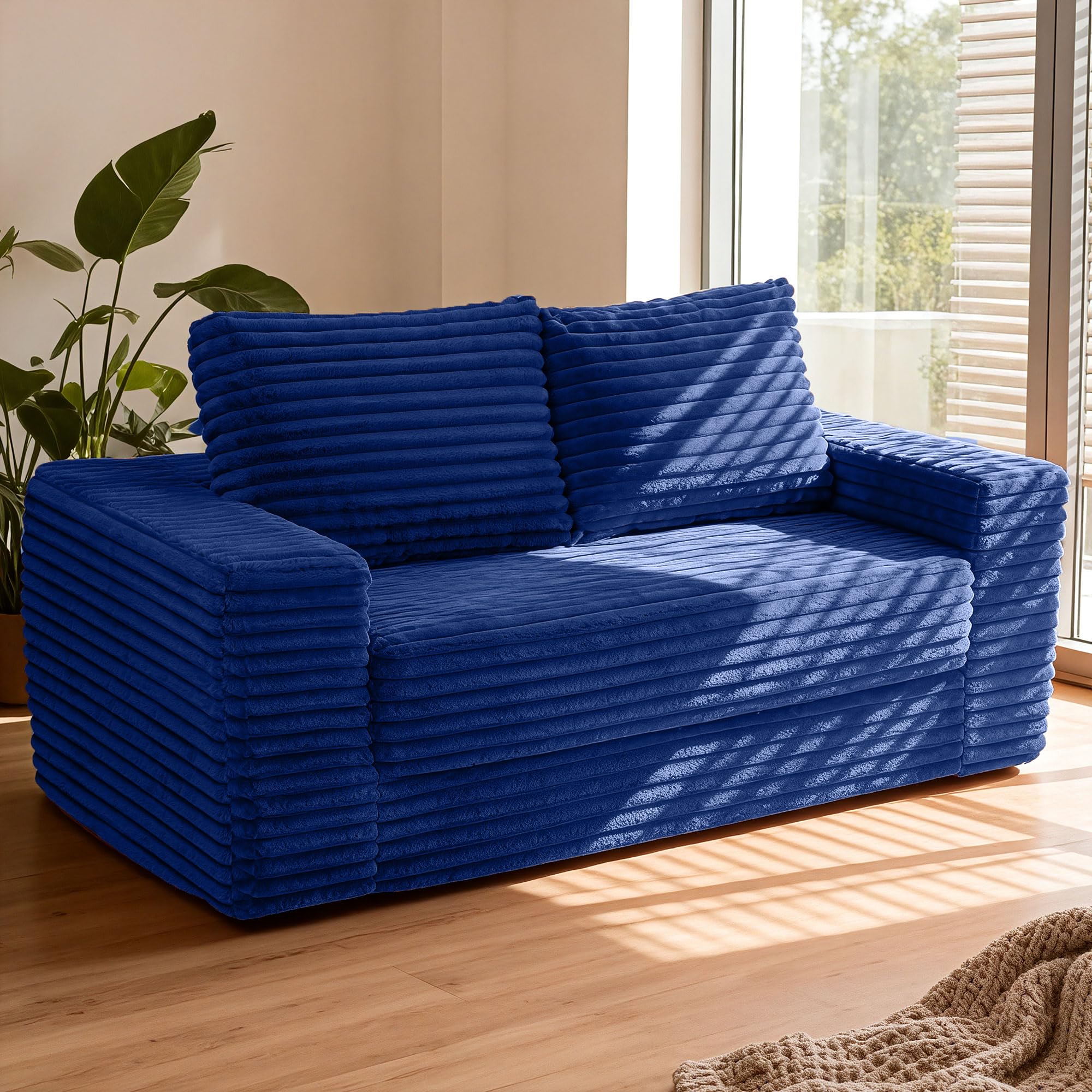 HABUTWAY 62" Boneless Couch,3-in-1 Convertible Folding Sofa Bed,Blue