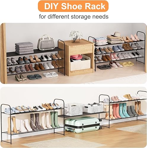 Miniatura 5 de Fixwal Zapatero para armario, zapatero de 3 niveles de largo, 43 pulgadas de ancho, organizador de zapatos de metal para entrada, piso y dormitorio,