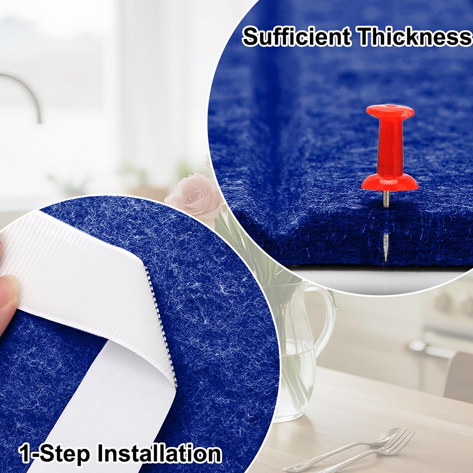 LUPATDY Bacheca Autoadesiva in Feltro, Bacheca in Sughero 60 x 40 cm, Lavagna in Sughero per Promemoria, 0,9 cm Spessore, Decorazione da Parete, Lavagna Pieghevole con Puntine, Blu