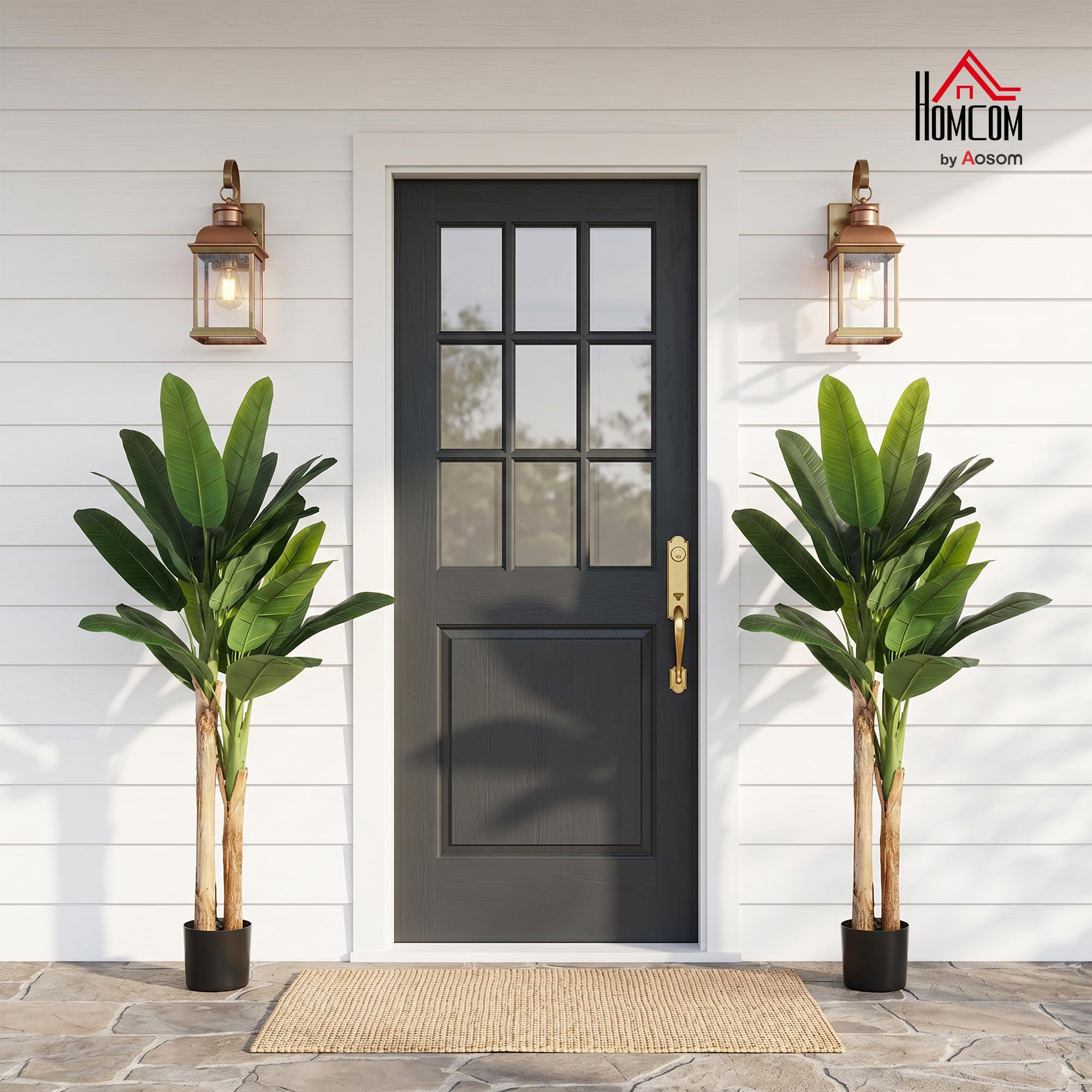 HOMCOM Lot de 2 Plantes Artificielles Intérieures 150 cm Bananier en Pot