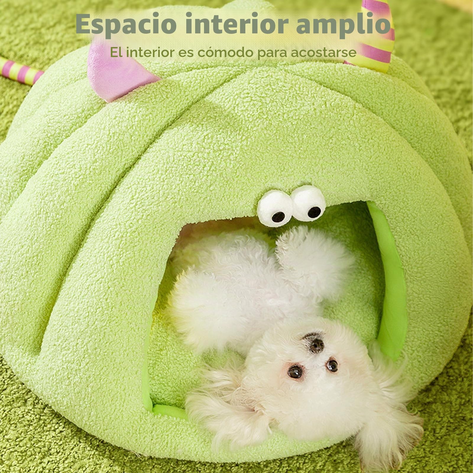 Galatée Cama Cueva para Gatos, Cálida Casa Cueva para Dormir para Gatos y Perros, Cama De Felpa Suave para Perros, Iglú para Perros, Linda Tienda De Campaña De Dibujos Animados para Gatos(M, Verde)