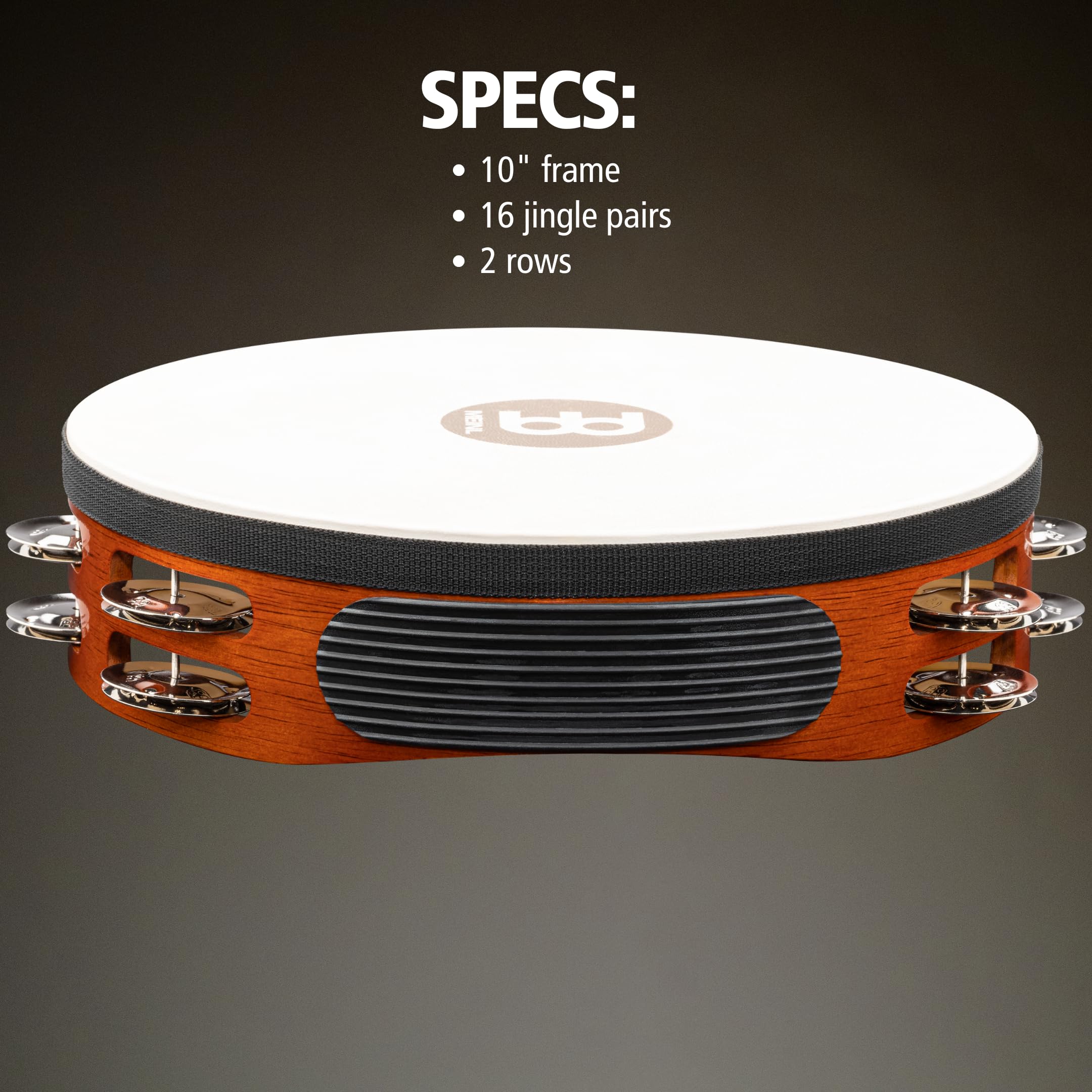Meinl Percussion Traditional Goatskin Wood Tambourine, Braun (TAH2AB) | Tamburin mit 2 Reihen Jingles, Durchmesser 10 Zoll, mit Ziegenfell, Holz und Stahl