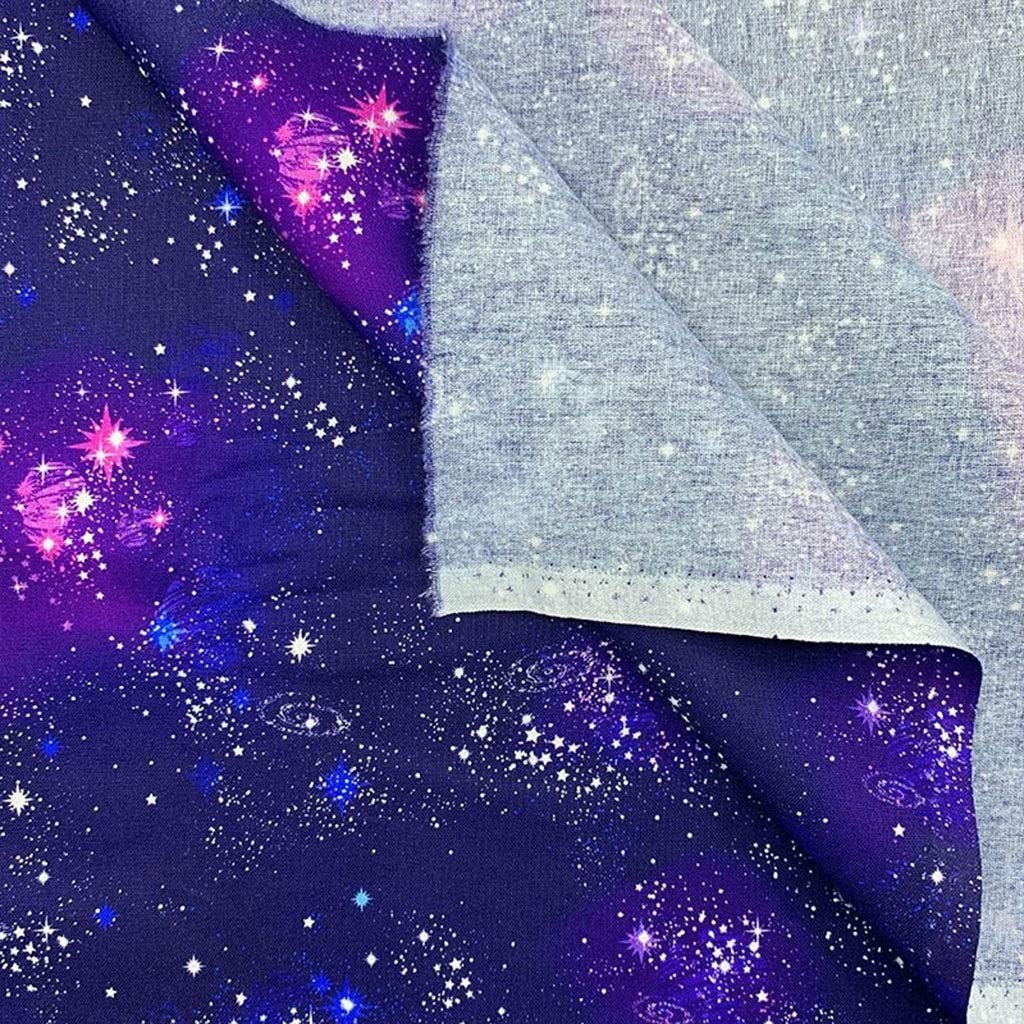 BU 1 Pieza de Tela de 110 cm con Estampado de Galaxia Azul Oscuro, Tela de algodón for Manualidades, Costura, Bolsas de Tela, decoración del hogar y Fiestas.(Wide 110cmx100cm)