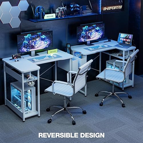 Miniatura 4 de Escritorio para juegos en forma de L de 40 pulgadas - Escritorio de esquina para computadora con tomas de corriente, estantes reversibles y bolsa de