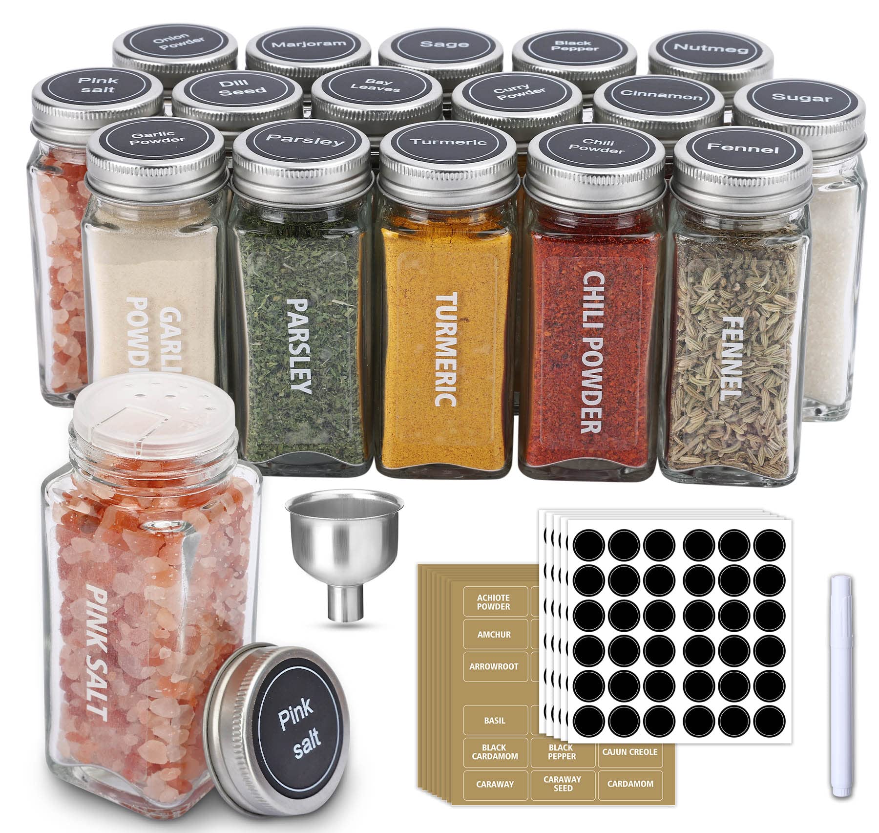 Buy 16 Pack 4 oz Empty Glass Spice Jars with Labels, Shaker Lids and