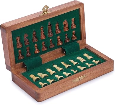 Ajuny Magnetic Travel Chess Set - Handcrafted Acacia Wood, Foldable Board with Elegant Storage for All Ages