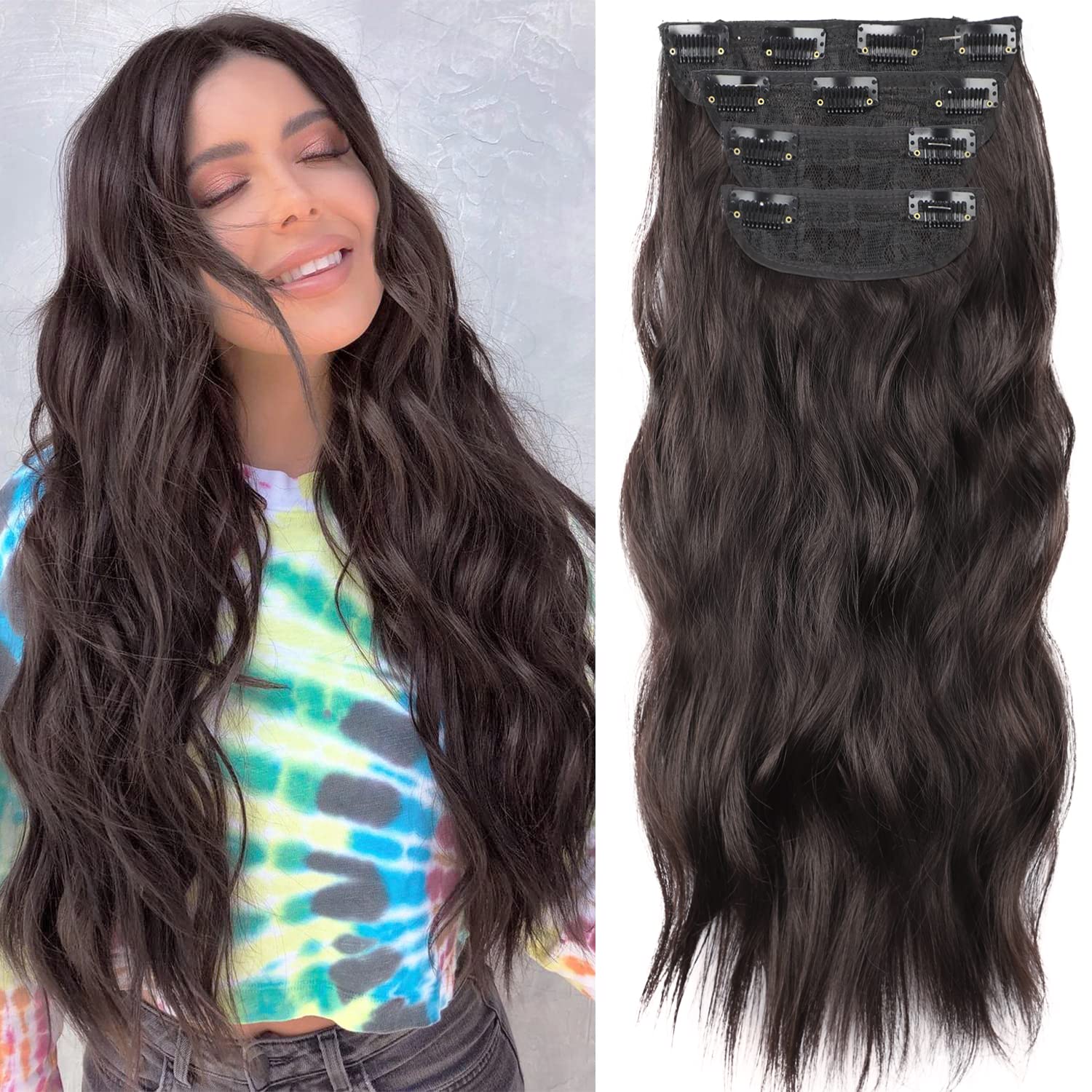 Clip in Extensions Braun Haarverlängerungen Clips wie Echthaar Haarteile 4 Kit 11 Clips für Clip in Extensions Braun Haarverlängerungen Clips wie Echthaar Haarteile 4 Kit 11 Clips für