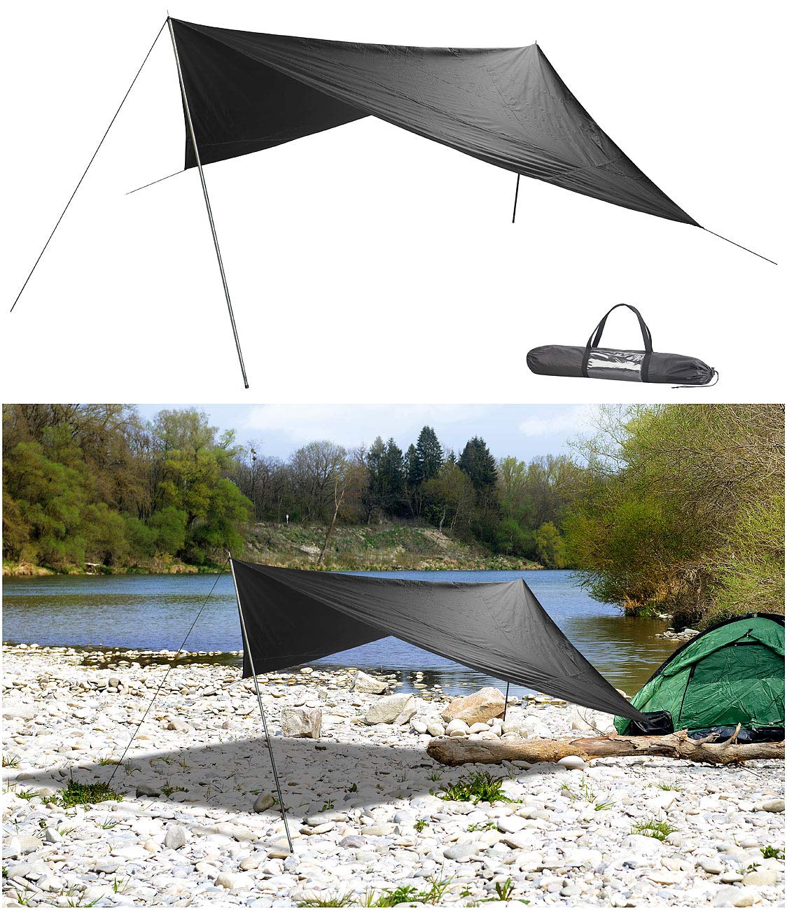 Semptec Urban Survival Technology Tarp: Leichtes und Robustes Outdoor- Sonnensegel, 3 x 3 m, mit Zubehör (Sonnensegel Strand leicht, Sonnenschutz Strand, wasserdichte Taschen) Sport & Freizeit