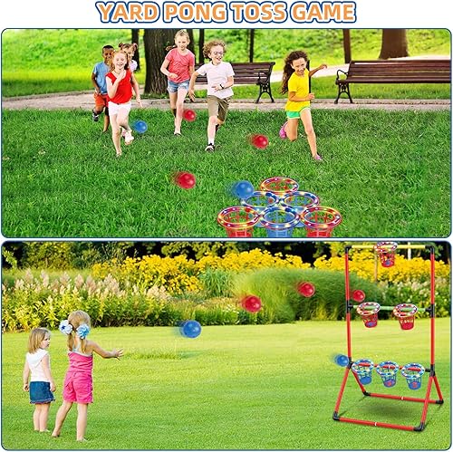 Miniatura 5 de Juegos de Patio para Adultos y Niños - Juego de Pong de Patio 3-en-1 con 6 Canastas Iluminadas, Juego de Bolas de Escalera y Juego de Lanzamiento de